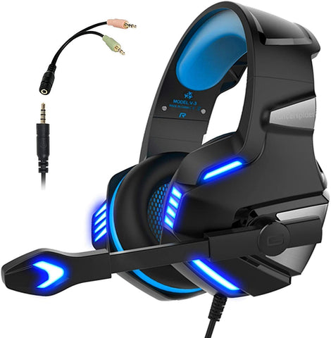Micolindun Gaming Headset for Xbox One, PS4, PC, Over Ear Gaming Headphones with Noise Cancelling Mic LED Light